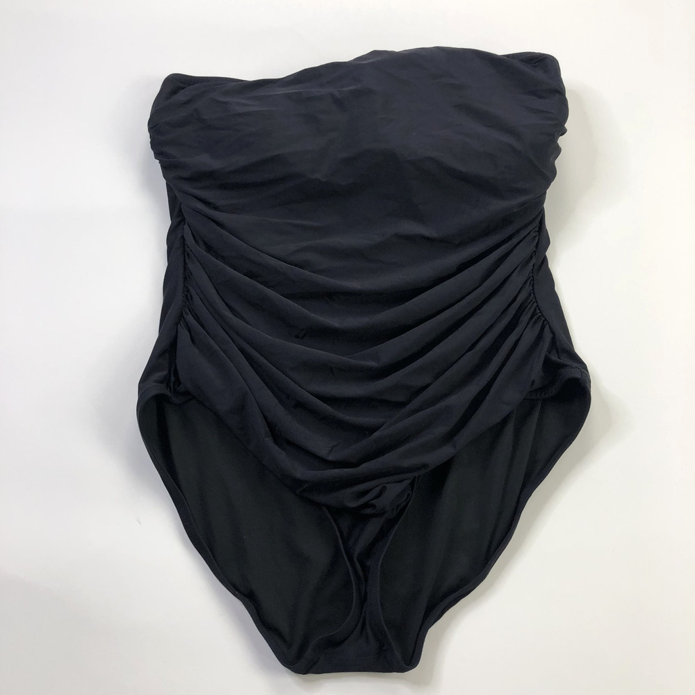J.Crew Plus 18 Ruched Bandeau One-Piece Tummy Control Swimsuit Black B6818